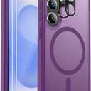 Ezanmull for Samsung Galaxy S25 Case Magnetic Shockproof, [Fit for MagSafe] [Glass Screen Protector + Camera Lens Protector] Translucent Anti-Fingerprint Case for Samsung Galaxy S25 6.2" (Purple)