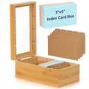 Bamboo Index Card Organizer - 3x5 Index Card Holder Box With Dividers - Wood Recipe Box With Lid - 4 Compartments For 1200 Cards - 5.9"W x 10"D x 4"H