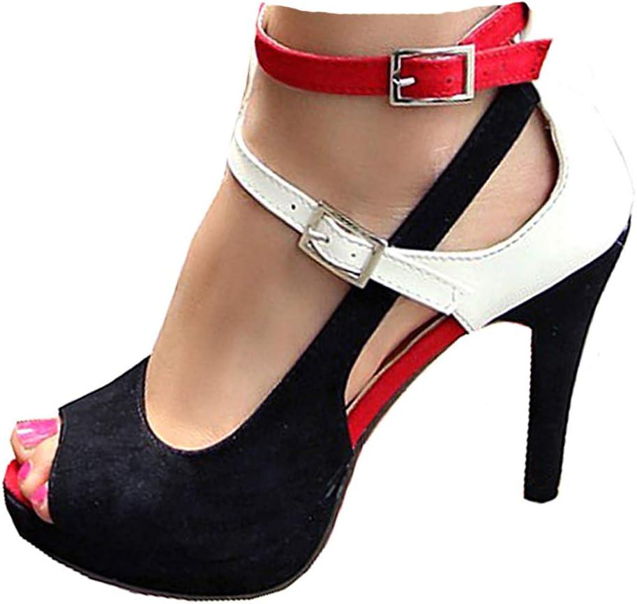 getmorebeauty Women's High Heels Shoes Ankle Straps Dress Heeled Sandals (8, Red Belt)