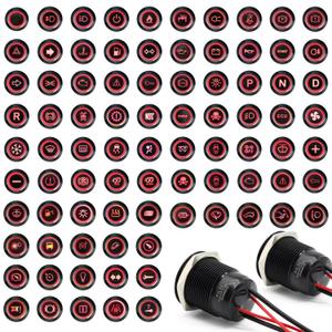 2PCS Latching Push Button Switch Power Button 12v 24v Switch 19mm 3/4'' Includes 180x Replacemnt Symbols 5A IP67 Waterproof Switches for Cars Boat Panel Mounting(Black Plated Red)