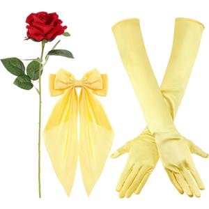 Preboun Princess Costume Accessories Yellow Bow Hairband Gloves Rose Flower Kit for Halloween Dress up Cosplay Birthday Party