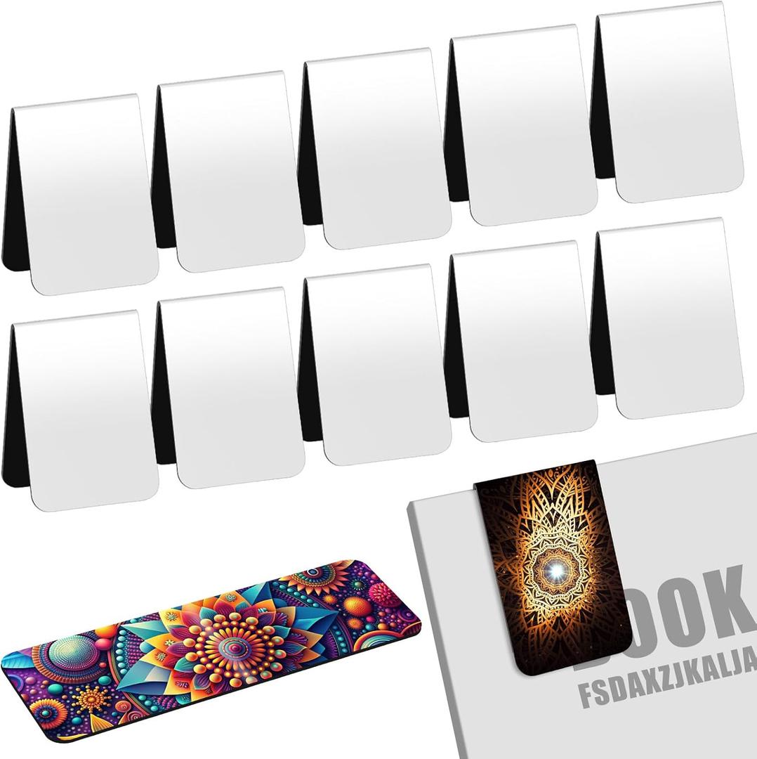 Skyygemm 12 Pcs Blanks Sublimation Magnetic Bookmark Double Sided Heat Transfer Magnet Bookmark Clips Blank Rubber Book Marker Bulk for Women Men DIY Crafts Gifts Personalized Book Lovers Present