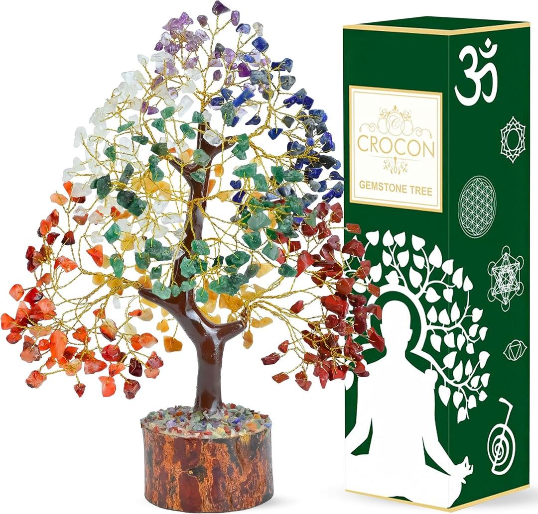 The Original 7 Chakra Crystal Tree Birthday Gifts for Women, Healing Crystal Tree of Life Sister birthday gifts Room & Home Decor Gift for Mom Her Positive Energy New House Warming Gift Women unique (001 Seven Chakra (Golden Wire))