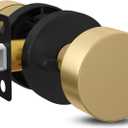 Mega Handles Buena Gold Privacy Door Knob - 1 Pack Reversible Interior Gold Door Knob, Heavy Duty Bed and Bath Door Knobs with Privacy Lock, Fits All Standard Door Sizes - Satin Brass