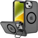 DEERLAMN for iPhone 14/iPhone 13 Case with Stand,[Compatible with Magsafe][Built-in Camera Bracket] Shockproof Drop Protection Slim Translucent Matte Phone Cover-Translucent Black 2Pcs