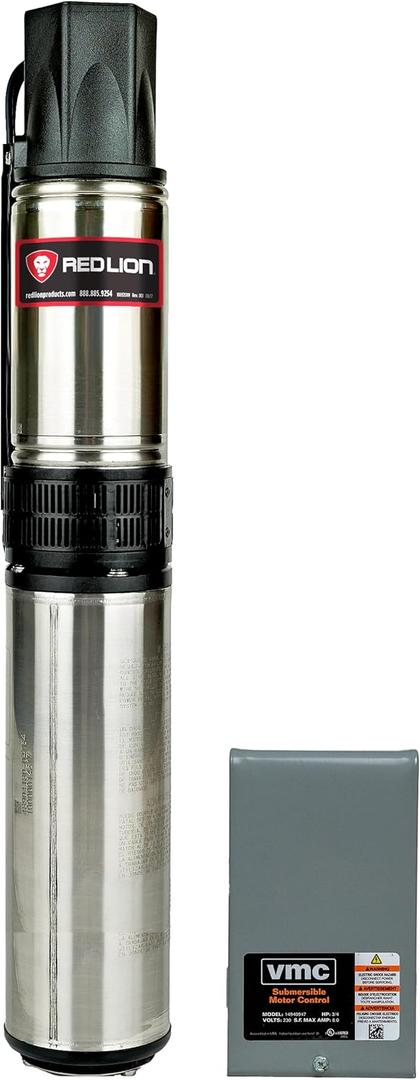 Red Lion RL22G10-3W2V 4-inch Submersible Deep Well Pump with Control Box, 1 HP, 22 GPM, 3-Wire, 230-Volt, Steel, 14942409