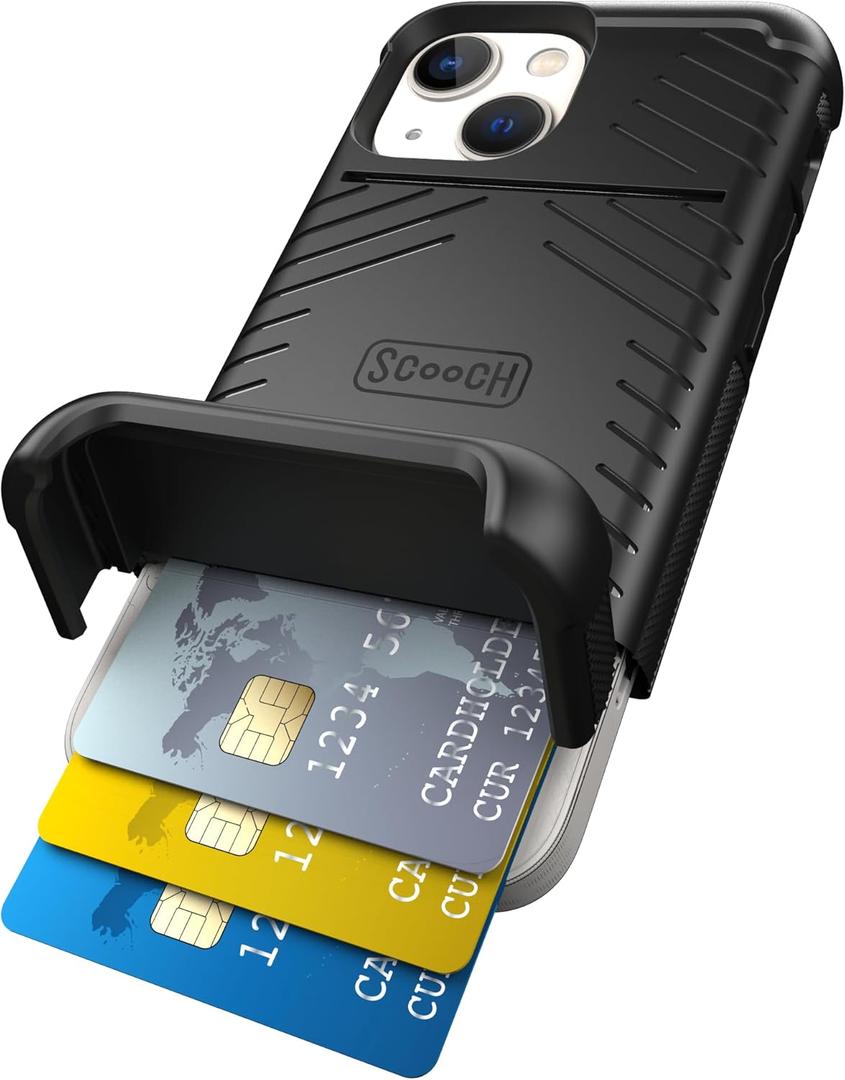 Scooch for iPhone 13 Mini Case with Card Holder, Wingmate Wallet Case with Hidden Card Slot and RFID Protection for up to 4 Cards, 10-Foot Drop Protection, Black