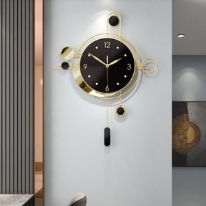 Wall Clock with Pendulum,Silent Non Ticking Battery Operated Modern Large Wall Clocks for Living Room Bedroom Farmhouse Office Kitchen Home Wall Decor-15.7x21.6Inch(Golden)