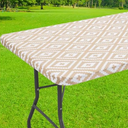 Smiry Rectangle Table Cloth Cover, Waterproof Elastic Fitted Picnic Tablecloth for 4 Foot Tables, Wipeable Flannel Backed Vinyl Tablecloths for Camping, Dining, Outdoor (Beige Wood, 30" x 48")