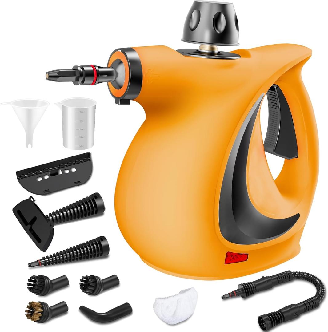 Spurgehom Handheld Steam Cleaner, Portable Steamer with Large Capacity,11-Piece Accessory Set for Cleaning (Yellow)