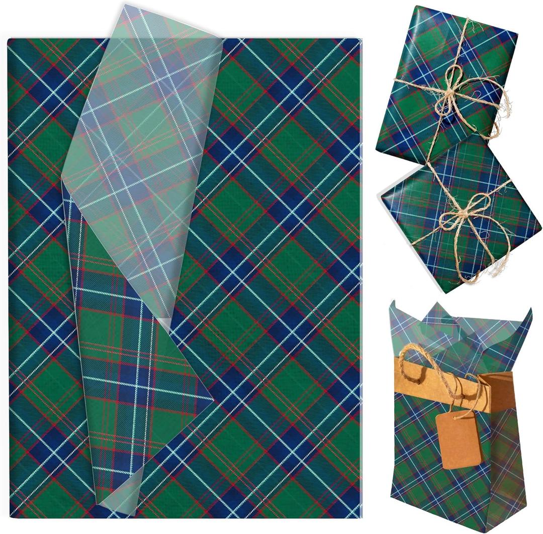 100 Sheets Green Plaid Tissue Paper Green Buffalo Wrapping Tissue Paper DIY Crafts Decorative Supplies for Birthday Wedding Baby Shower Spring Party Favors,13.8 * 19.7inches, 13.8 * 19.7inches