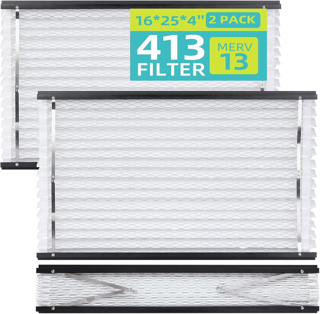 2 Pack 413 Air Filter Compatible with AprilAire Whole House Air Purifiers Model 1410, 1610, 2410, 2416, 3410, 4400, 2140 - MERV 13, Size:16x25x4