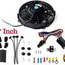 BLACKHORSE-RACING 7" Electric Radiator Fan High 3000 + CFM Thermostat Wiring Switch Relay Kit Black (7 inch)