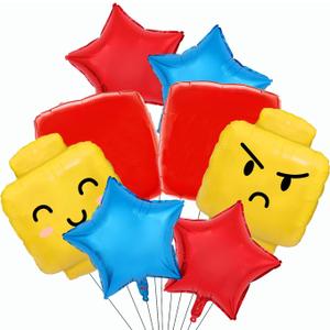 Building Block Balloons Building Blocks Themed Birthday Party Balloons Brick Themed Balloons Building Block Party Balloons for Kids Toddlers Birthday Party Supplies-8pcs