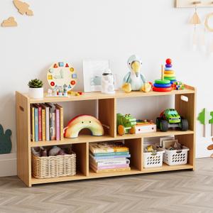 SpaceAid 5-Compartment Bookshelf, Montessori Bookcase for Toddlers, Wooden Book Shelf Organizer Storage Furniture for Kids Rooms, Playroom, Nursery and Classroom, 44.5 Wide, Natural