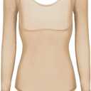 Nimiman Women's Belly Dance Bodysuit with Long Sleeves Mesh Sheer Leotard Tops (Nude)