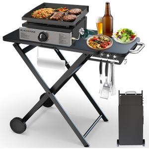 Grill Table Stand for Blackstone 17 & 22 Griddle, Ninja Woodfire Outdoor Grills, Ooni Pizza Oven, 34"x20" Foldable Grill Cart with Wheels and Handle for Camping & Backyard BBQ