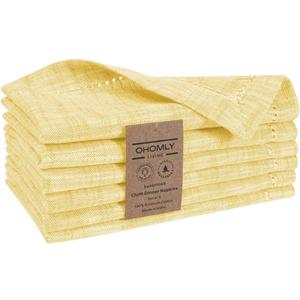 OHOMLY LIVING Slub Textured Dinner Napkins Set of 6-100% Cotton Cloth Napkins 18x18 Inch - Soft Durable Washable Fabric Napkins for Everyday Use & Special Occasions Christmas - Yellow