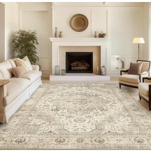 10x14 Area Rugs for Living Room - Large Washable Rug with Non-Slip Backing, Super Soft Vintage Carpet for Bedroom, Ultra-Thin Farmhouse Indoor Area Rug Home Decor