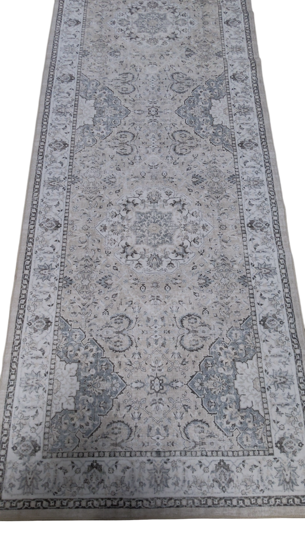 Runner Rug 110" x 36" Vintage Living Room Rug Area Rug for Bedroom Non-Slip Rug Gray Floral Floor Rugs  