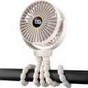 Portable Stroller Mini Fan, Small Rechargeable Personal Fan, Travel Essentials for Baby, Wagon, Car Seat, Treadmill, Battery Powered Biking Gear Accessories, 360° Rotation, 3-Speed, Display, Beige