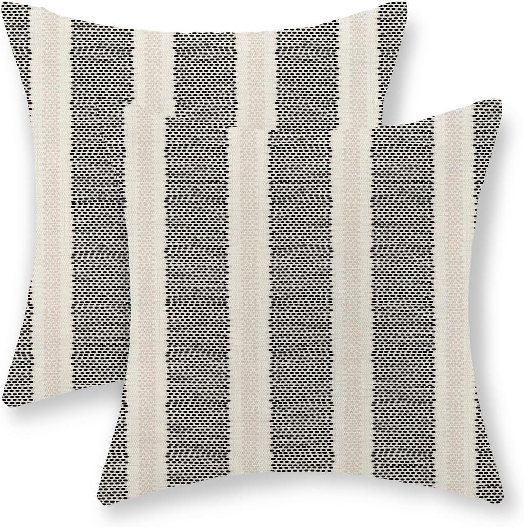 Black Polka Dot Pillow Covers 18 x 18 Inch Set of 2 Abstract Boho Striped Decorative Throw Pillow Covers Modern Geometry Decor Outdoor Pillow Cases Linen Cushion Cases for Home Sofa Couch