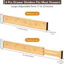 DUCOO 4 PCS Drawer Divider, 17"-22" Adjustable Bamboo Drawer Dividers Organizers, Expandable Separators for Kitchen, Clothes, Dressers, Home, Office