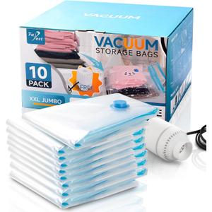 10 Pack XXL Jumbo Vacuum Storage Bags with Electric Air Pump, Space Saver Bags,Compression for Comforters and Blankets,Duvets,Pillows,Travel(47.2x35 in)