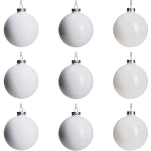 DN DECONATION White Glass Christmas Ornaments, Set of 9, 3' Hanging Christmas Baubles for Xmas Tree Decoration, Wedding Party Gift