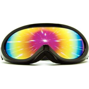 GloFX Ski Goggles - Cyberpunk Reflective Glasses, Full-Face Design, Comfort Foam Padding, Adjustable Strap, UV Protection (Black Frame - Rainbow Mirror Diffraction)