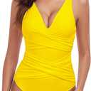 Women One Piece Swimsuit Tummy Control Bathing Suits for Women Slimming Ruched Swimsuits Cutout Swimwear (Small), Yello