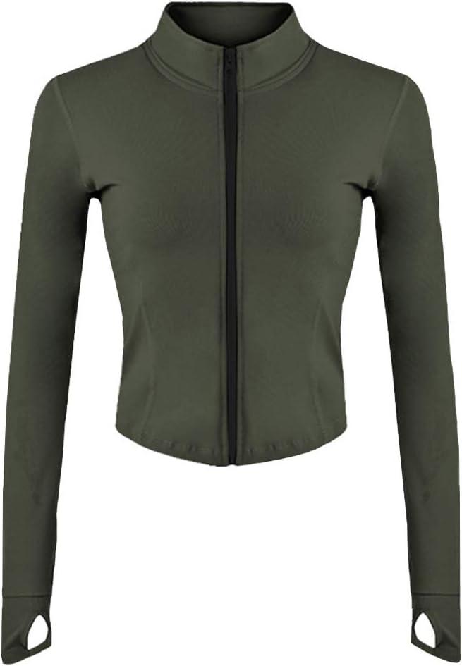 Gihuo Women's Athletic Full Zip Lightweight Workout Jacket with Thumb Holes (X-Large, Armygreen)
