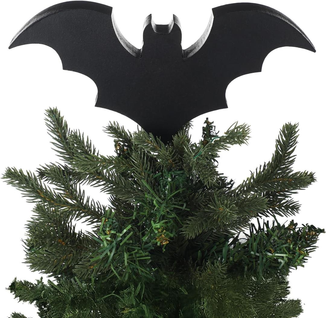 Beeveer 10 Inch Christmas Bat Tree Topper Gothic Christmas Tree Topper Ornaments Wooden Spooky Xmas Party Decor for Xmas Party Home Decor Gifts