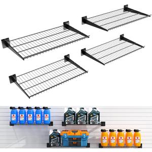 4 Pack Slatwall Shelves 24X16.5 Inch, Heavy Duty Metal Slat Wall Wire Shelf for Retail, Garage, Home Storage, Universal Slatwall Accessories (4PC, Black)