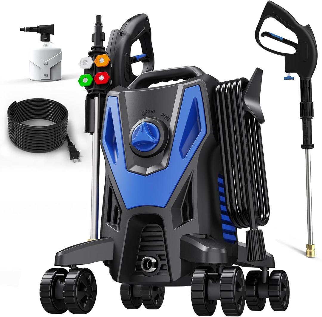 Electric Pressure Washer, 5000PSI 3.2 GPM Power Washer 2025 Upgraded with 55FT Cleaning Range, 4 Nozzles, Foam Cannon, High Pressure Cleaning Machine for Cars, Homes, Patios, Fences, Green