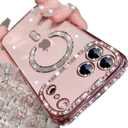 Changjia Magnetic Clear Glitter Case for iPhone 17 Pro Max,[Compatible with MagSafe] Cute Bling Sparkly Diamond Rhinestones with Camera Protector TPU Bumper Women Girls Case for iPhone 17 Pro Max,Pink