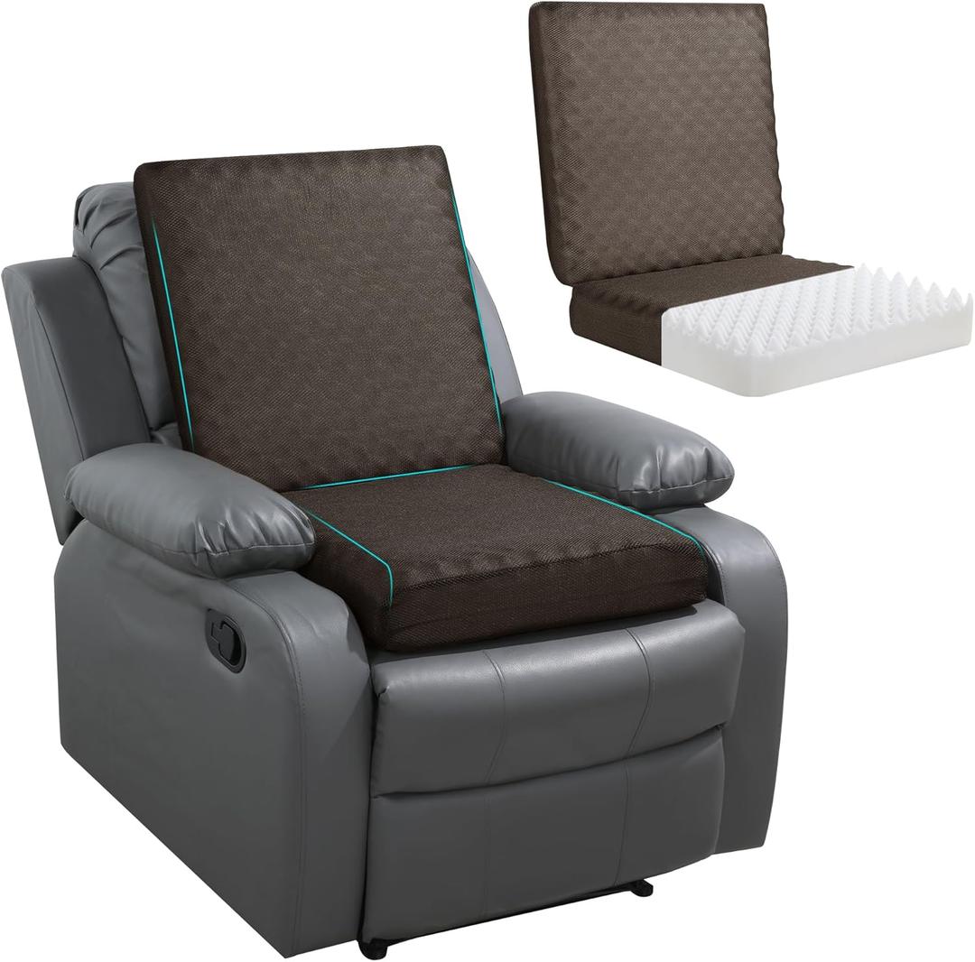 BALAPET Recliner Cushions for Long Sitting, Egg Crate Foam Recliner Cushion for Elderly Reduces Muscle Fatigue and Provides Air Flow, Extra Large Non-Slip Seat Cushion with Back Support(20*20*4in) (Coffee)