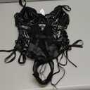 Sexy Strappy Lace Up Underwire Sheer Leather Garter Belt Teddy Bodysuit Lingerie Top 2 Piece Set (Medium, Pu Black)