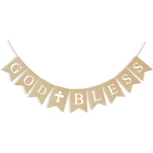 CHRORINE God Bless Banner First Communion Banner Kit, Baptism Decorations for Boys Girls, First Communion Confirmation Decorations, Bautizo Decorations (White)