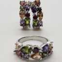 Ruby Amethyst Peridot Topaz Silver Earring/Ring Set