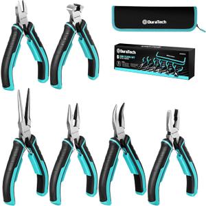 DURATECH Mini Pliers Set, 6PCS Jewelry Pliers Set, CRV Construction, Includes Needle Nose, Diagonal, Long Nose, Bent Nose, End Cutting and Linesman Pliers, for Making Crafts, Repairing Electronic
