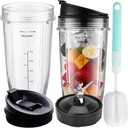 Blender Replacement Parts for Ninja, 24oz NinjavBlender Cups with To-Go Lids & 7 Fins Extractor Replacement Blade for Ninja Auto iQ Blenders BL480-30 BL642-30 BL682-30 BN401 BN751 BN801 BL2012 NN102