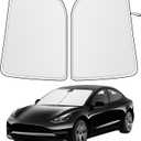 EcoNour Two-Piece Foldable Front Windshield Sun Shade for Tesla Model 3 & Y 20172026, 240T Reflective UV & Heat Protection, Storage Pouch Included, Custom Fit with Upgraded Design