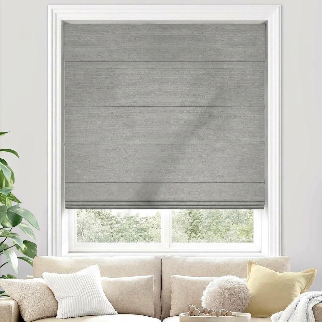 UNISHADES 100% Blackout Cordless Roman Shades for Indoor Windows & French Doors, 47 3/4" W 60" H - Blackout - Grey