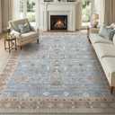 WITSHOCK 9x12 Area Rugs for Living Room, Washable Non Slip Rugs for Bedroom Dining Room Office, Soft Low Pile Stain Resistant Oriental Distressed Vintage Carpet for Farmhouse Home Decor - Blue&Brown