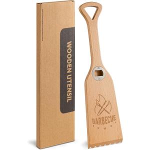 Wood Grill Scraper with Bottle Opener, 15.75" Heavy-Duty Wooden Grill Scraper for Outdoor Grill - One-Piece Solid Beech Wood, Bristle-Free - Natural Wood Grill Grate Brush Cleaner for BBQ