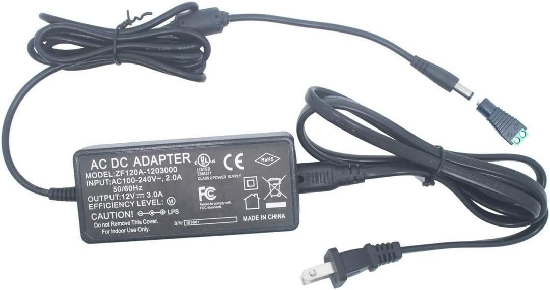 Litever Power Supply, LED Transformer, 12VDC 3 Amps,110VAC to 12V DC, Max Output 3A, 36W. Standard 110VAC US Input Plug, 5.5mm x2.1mm Output Connector, for LED Light Strip and More