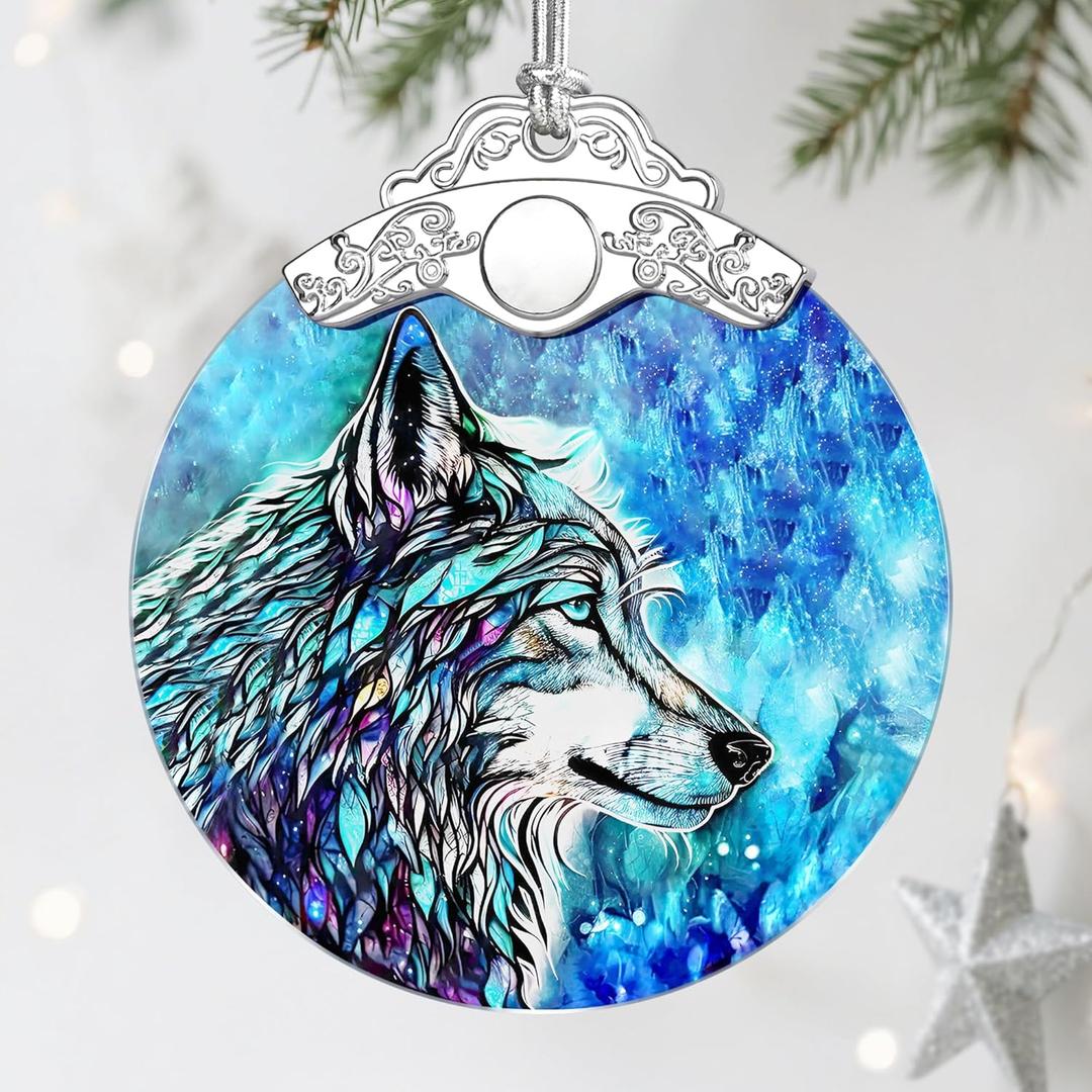 2 x Wolf Ornament, Stained Glass Christmas Decorations, Christmas Ornaments for Tree, Holiday Ornament, Gifts for Wolf Lovers, Holiday Party Gifts, Gift Ideas & Xmas Gift