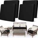 Newwiee Set of 4 Stretch Patio Cushion Covers Sofa Couch Seat Chair Slipcovers Cushion Cover Replacement Furniture Protector for Pets Washable(Black,Seat Cover,Solid)