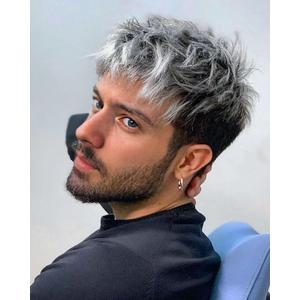 Mens Wigs Short Grey Mixed Silver Wig Layered Natural Short Hair Wigs for Men Cosplay Halloween Party Synthetic Fashion Wig